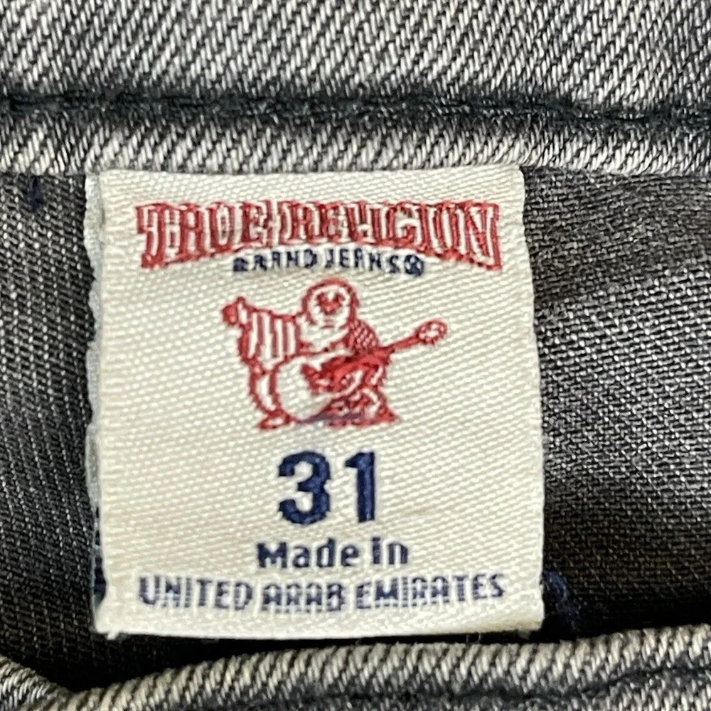 True Religion Jeans Mens 31 Straight Flap Gray Quilted Pockets EUC